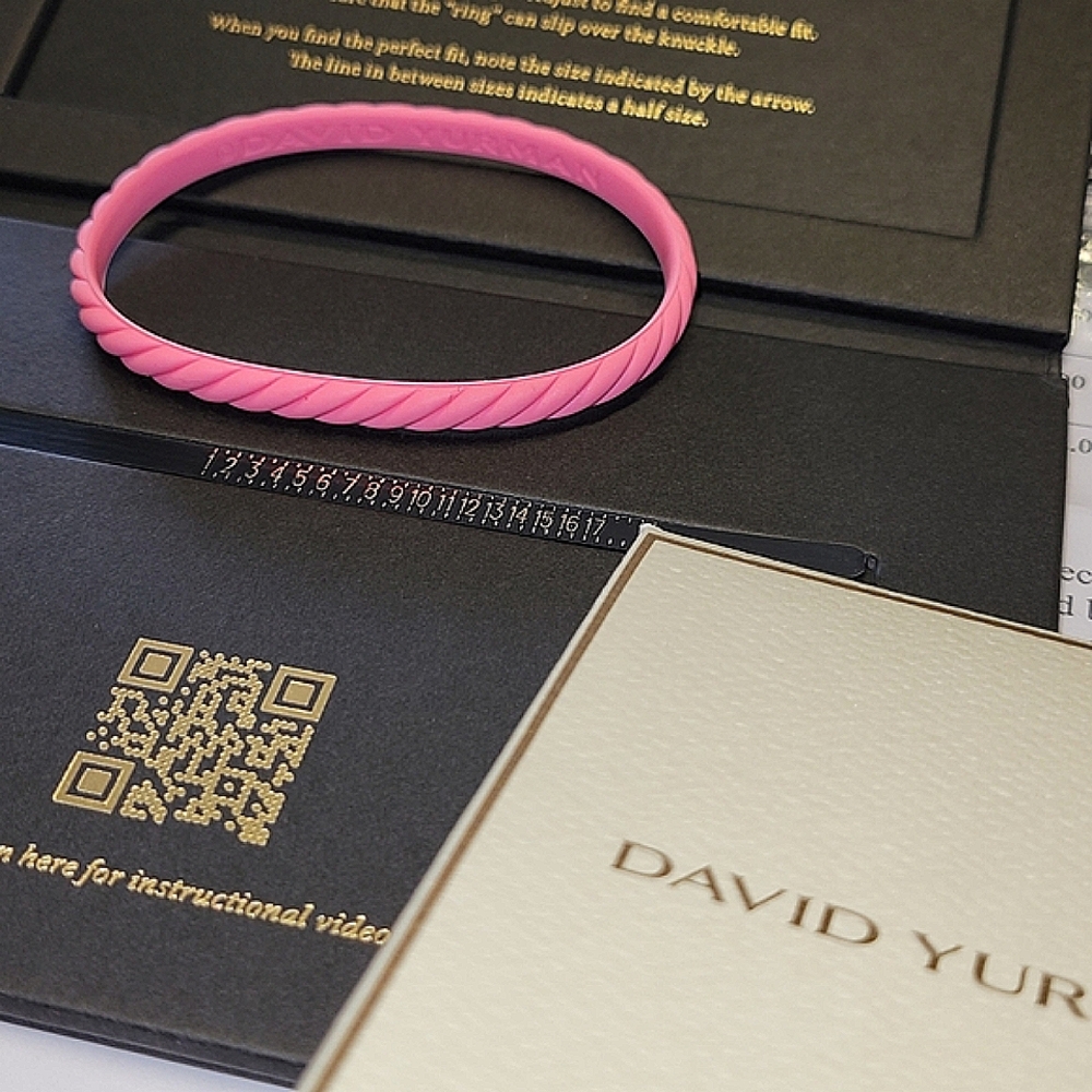 ⭐ David Yurman Limited Edition 6mm Pink Bracelet 6-7.5" + DY Ring Sizer